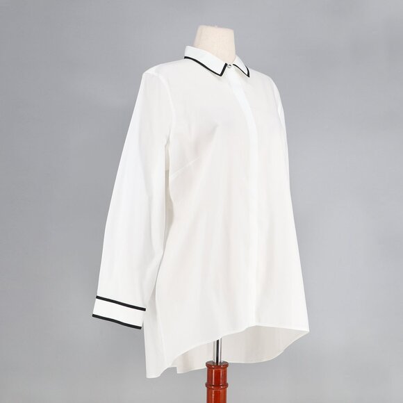 NWT CHICO'S No Iron Cotton Contrast Trim Tunic Shirt Optic White Size 3 (XL/16) - Picture 2 of 10